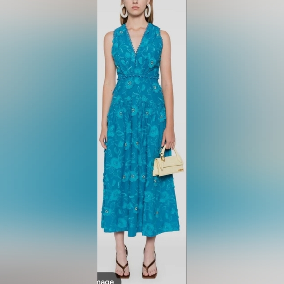 Farm Rio Blue 3d flower sleeveless maxi dress - Picture 13 of 16